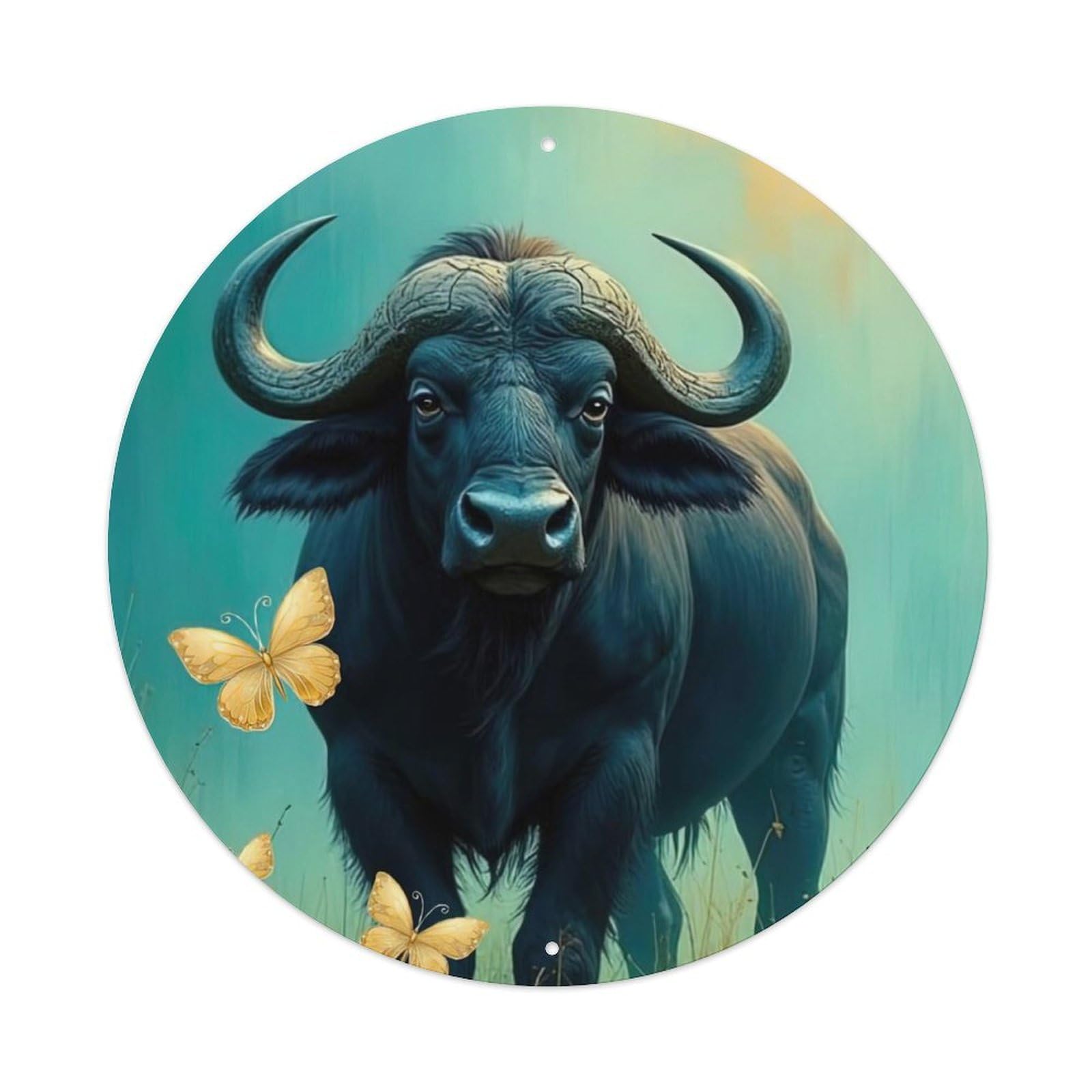 Animal African Buffalo Serene Grassland Butterfly Wildlife Nature Vintage Metal Tin Sign Plaque Wall Decor for Cafe, Club Bar, Office, Garden Metal Poster 8x8Inch