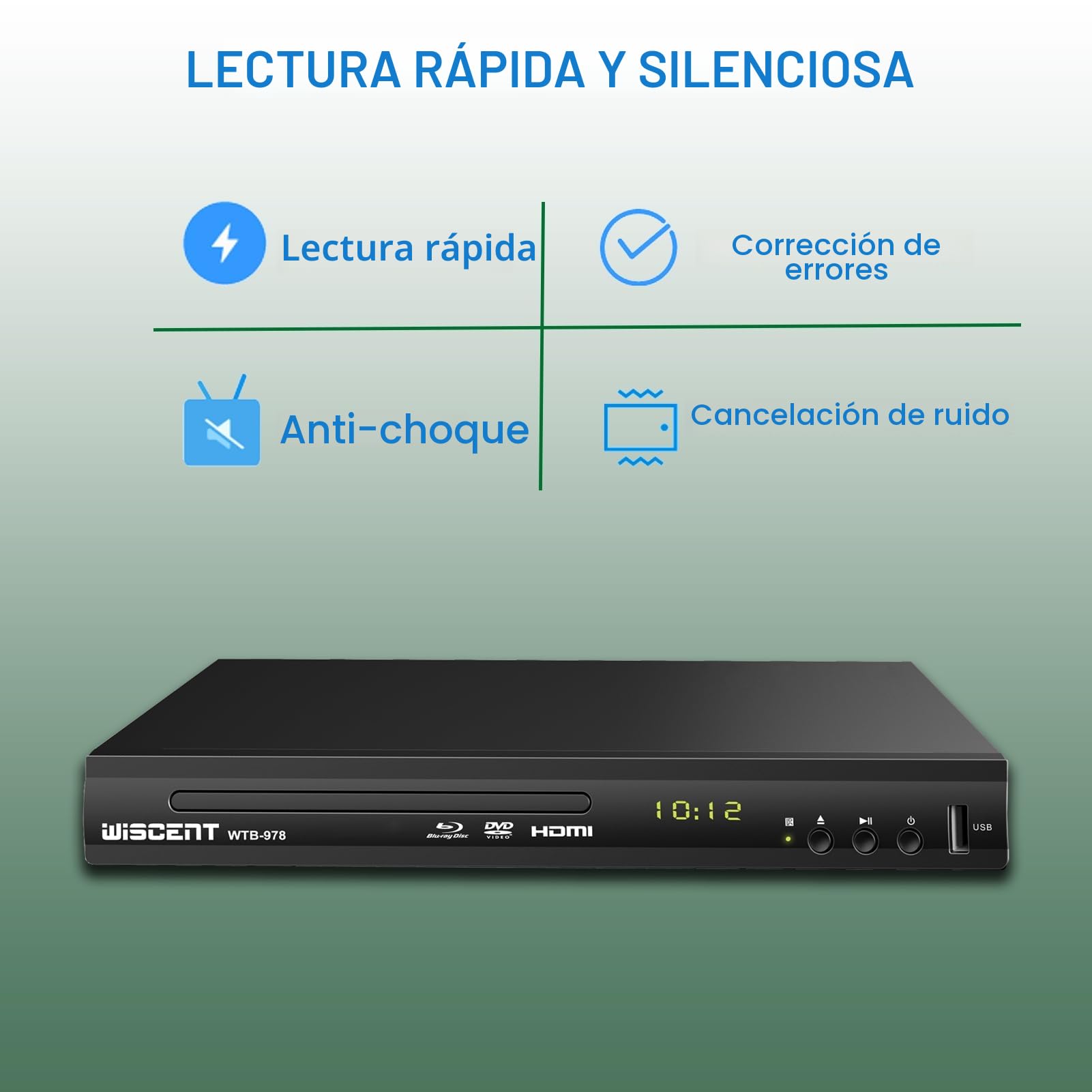 Reproductor de Blu-Ray para TV, reproductores de DVD con coaxial/HDMI/AV/salida, entrada USB, todos los DVD y discos Blu-ray de la región B/2, Full HD compacto, reproductor de Blu-ray 1080p (WTB-978B)