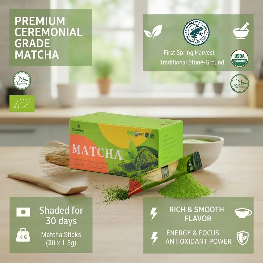 ZenRitual USDA Organic Ceremonial Matcha Green Tea Powder - 20 Single Serve Sticks - Sugar Free 100 Pure — view 8