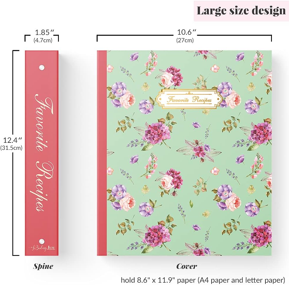 Recipe Binder, Blank Recipe Book to Write in Your Own Recipes, 3 Ring Cookbook Binder for Recipes with dividers Full Page 8.5 x 11(Floral)