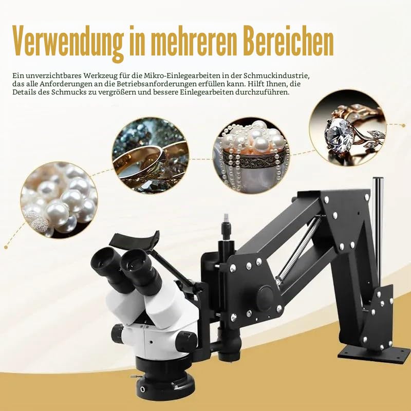 Professionelles Schmuckmikroskop mit Federarm und Universalhalterung, 7–45X kontinuierlicher Zoom, großaperturiges Kupferobjektiv, 95–300 mm Arbeitsabstand, Weitwinkel-Stereo-Mikroskop