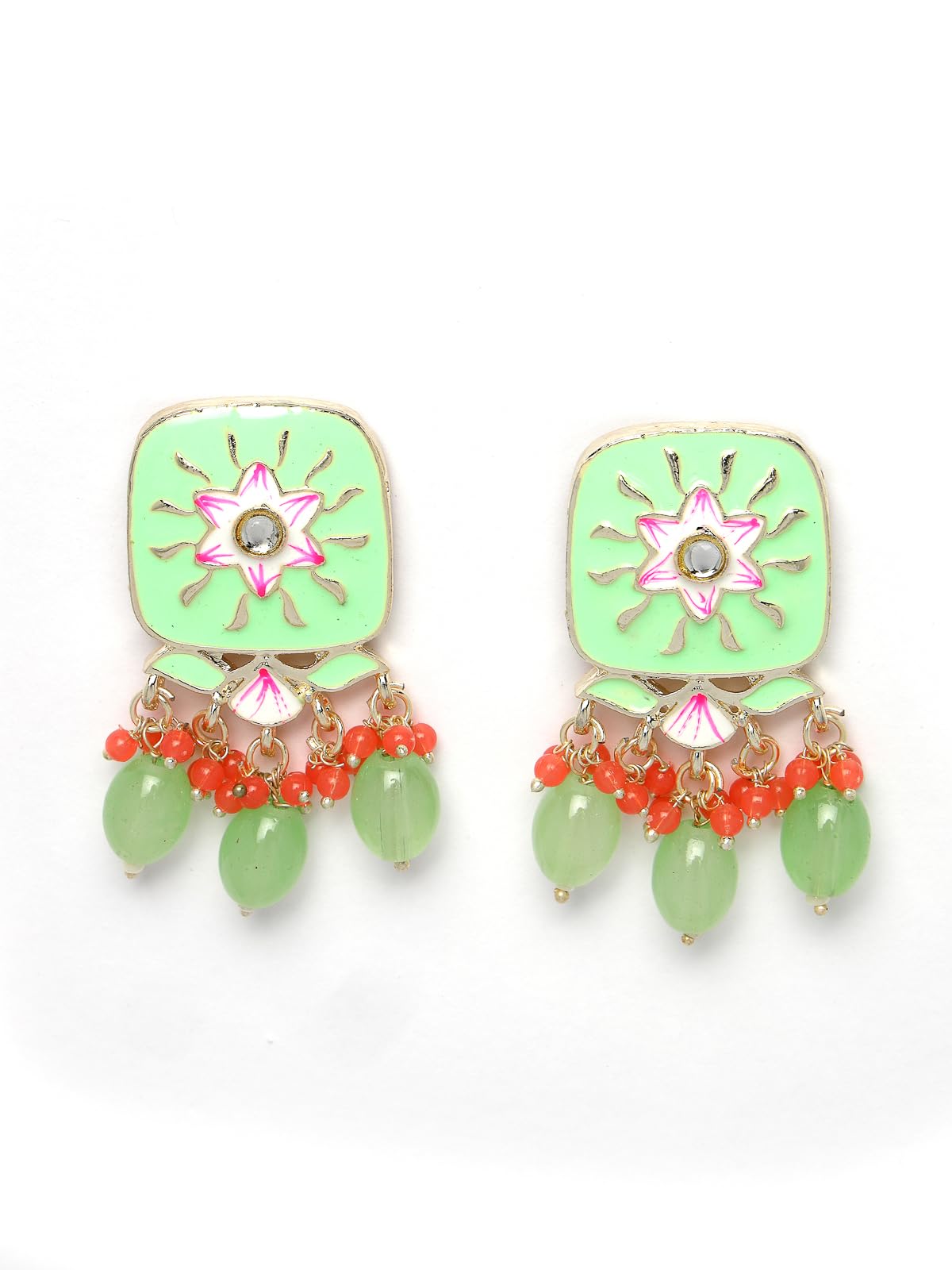 Square Mint Green Enamel Choker Set with Earrings