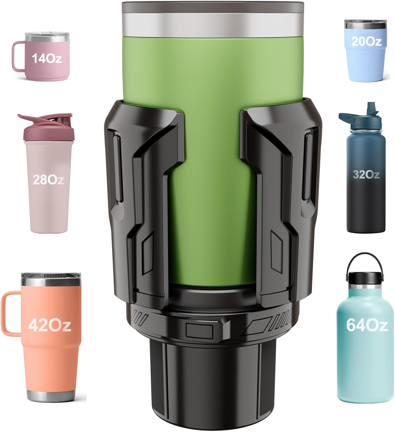 Cup Holder Expander, Upgraded Car Cup Holder Expander for Yeti, Hydro Flask, Nalgene, Takeya, Camelbak, Ramblers, Owala, Tumblers, Mugs, Bottles in 2.6"- 4.8", No Tools Required 1 pack cup holder