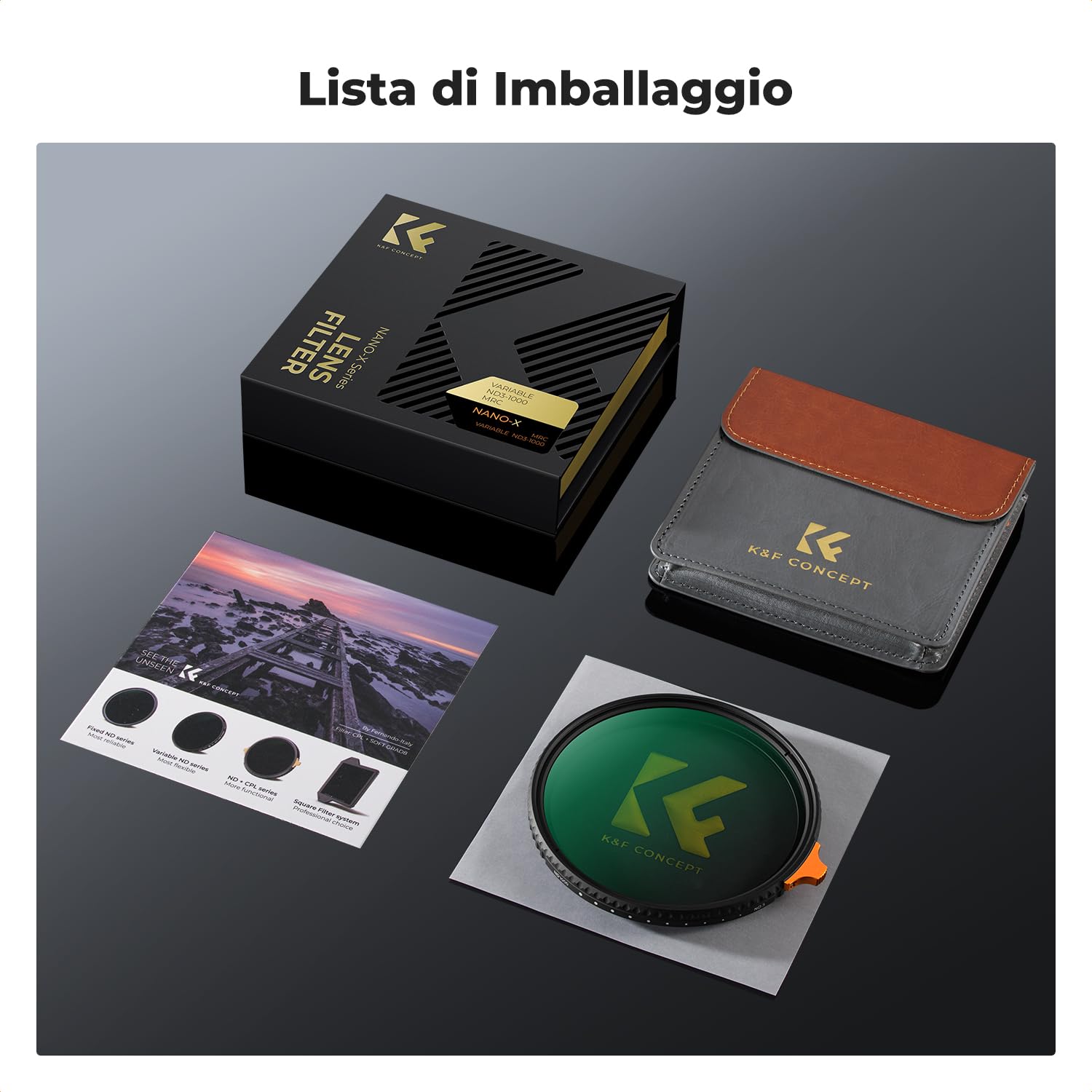 K&F CONCEPT Nano-Xcel 82mm Filtro Variabile ND3-1000 (1.5-10 stop) | Filtro a Densità Neutra ND3-1000 in Vetro Ottico con Rivestimento Nano a 28 Strati - FN724
