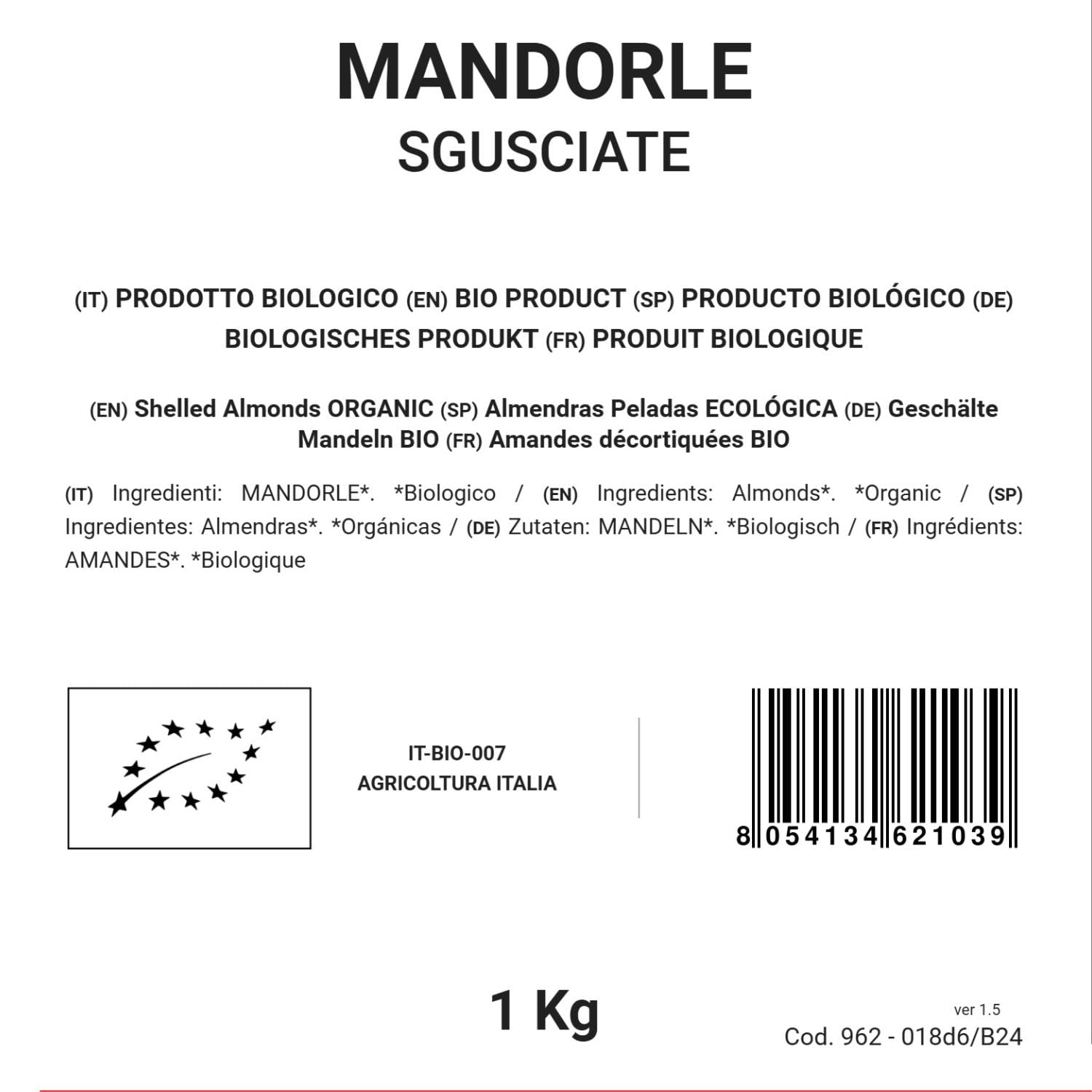 Bongiovanni Bontà Naturali Amandes Décortiquées Bio 1 kg