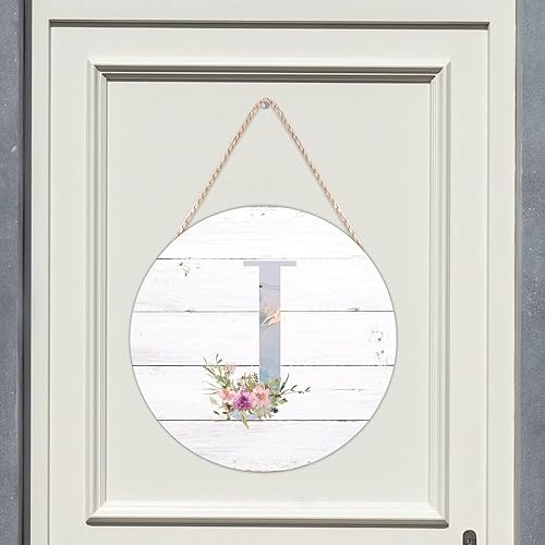Vista 97 de Welcome Sign Front Decor Initial Letter B Round Wood Sign Monogram Purple Floral Wooden Plaque Blossom Floral 10in Country Wood Hanging Signs for