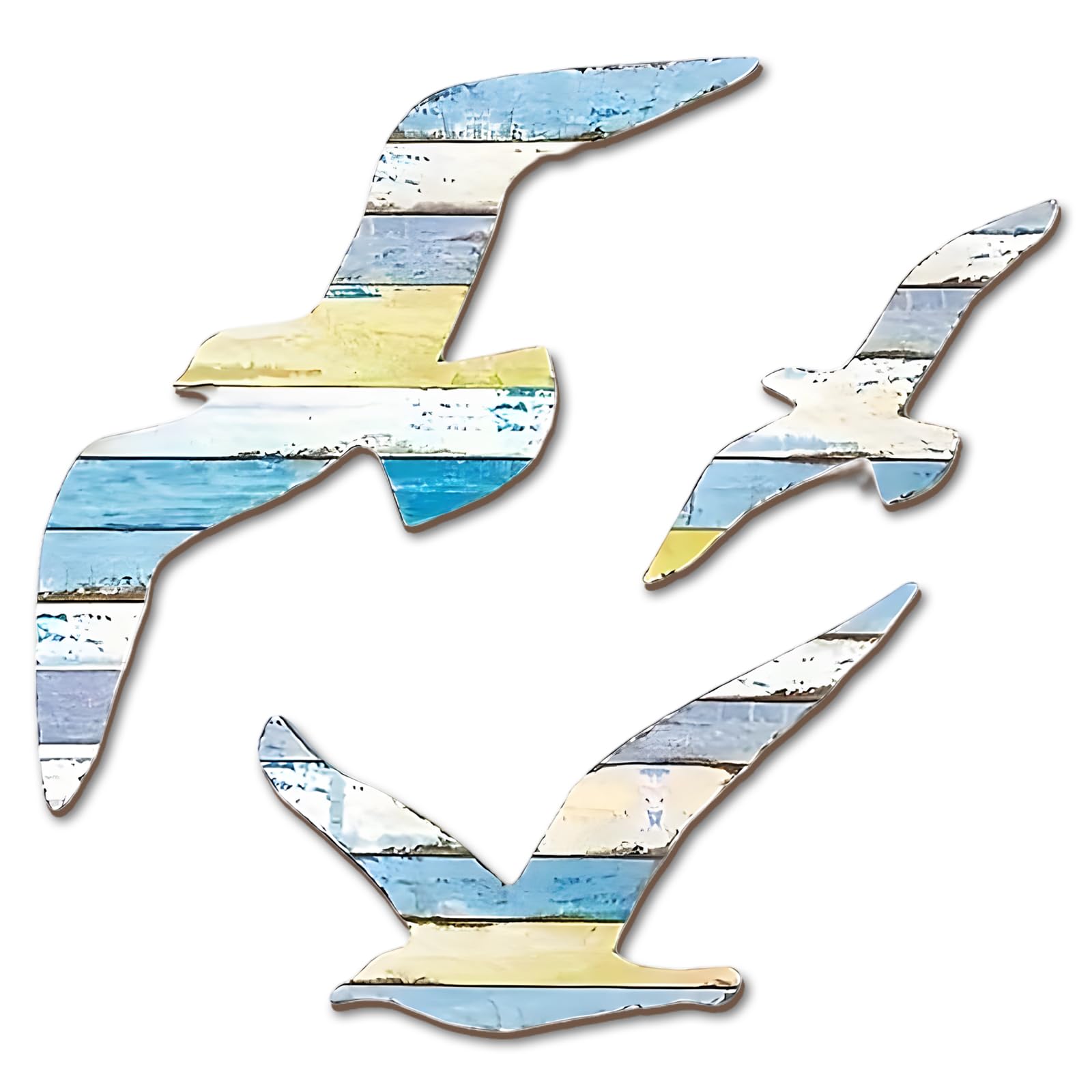 Maritime Wall Decoration Wooden Seagull Set 3-Piece Wall Décor Maritime for Indoor Charming Coastal Look for Living Room Balcony or Garden