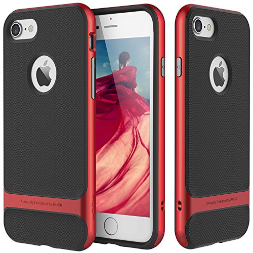 iPhone 7 Case, ROCK [Royce] - Black & Red [Ultra Thin][Heavy Duty][Metal Texture Side Buttons][Dual Layered][Slim Fit][Hard PC + Soft TPU] For Apple iPhone 7 (2016)