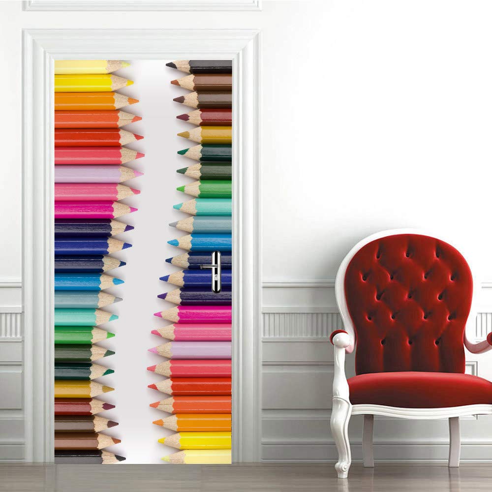Papier peint porte trompe l'oeil stylos colorés pour chambre et cuisine