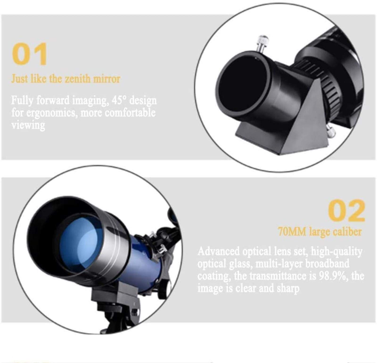 Telescopio portátil Alta Potencia, binoculares, Lente óptica Vidrio Recubierto HD 70 mm, trípode para Principiantes, Viajes al Aire Libre, Color Blanco para Interiores y Exteriores.