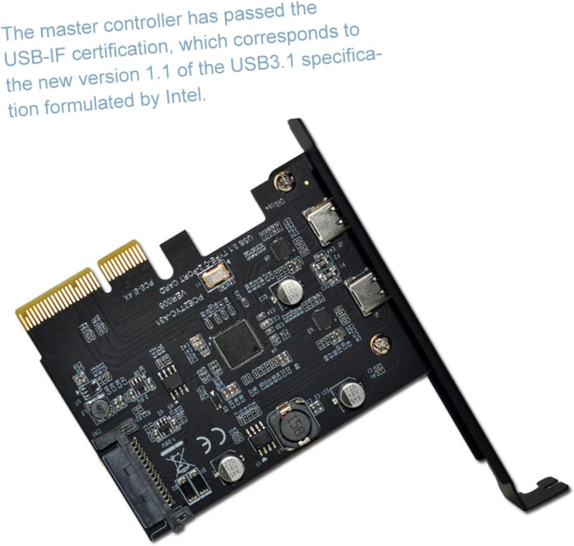 10Gbps USB Pci-e Expansion Card Dual Type-C Ports High-Speed Computer Riser Converter with Metal Heatsink Compatible with Pci-e for Desktop