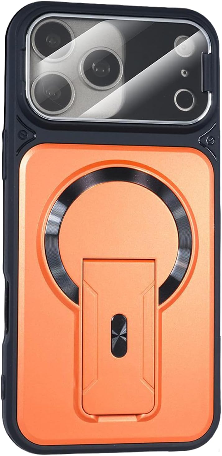 Magnetic Case for iPhone 17/17Air/17Pro/17Pro Max, Frosted Non Slip Shockproof Case, with Folding Kickstand Camera Protection Cover(Orange,17 ProMax)