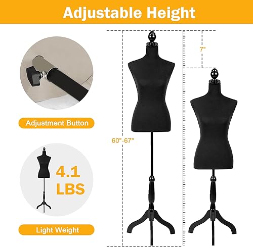 Miniatura 4 de RROCOSIA Torso de maniquí de maniquí, forma de vestido ajustable de altura de 60 a 67 pulgadas, 4.1 libras ligero y fácil de mover cuerpo de