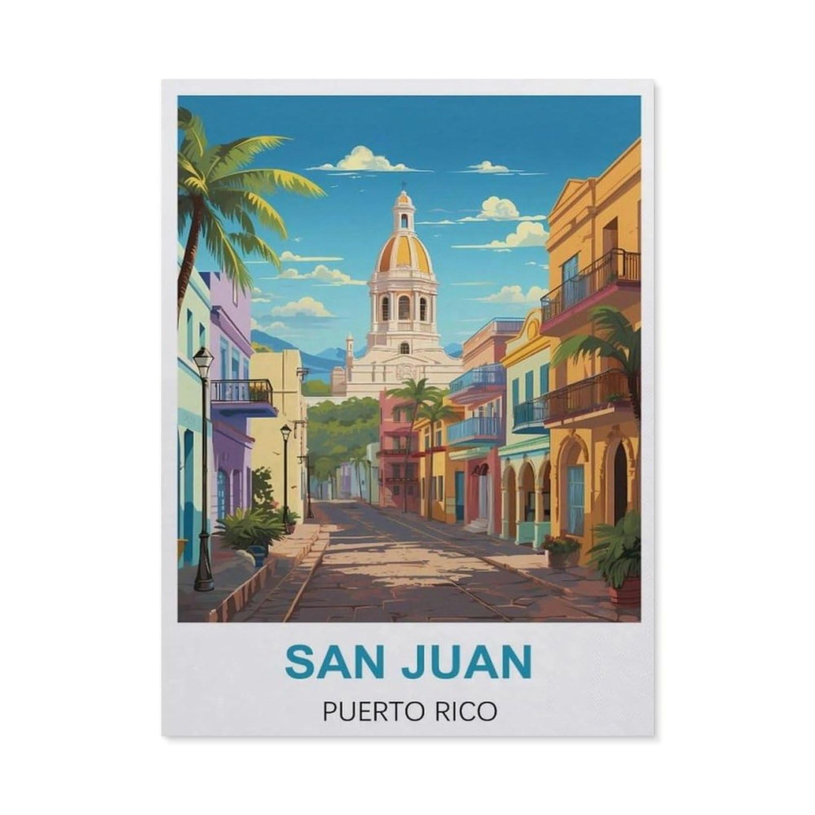 BEAYODKP Full Diamond 5D DIY Diamond Painting，San Juan Puerto Rico Vintage Travel Posters，3D Diamond Embroidery Cross Stitch Mosaic Needle Works（30 x 40 cm/11.81 x 15.74 inches）-BW54