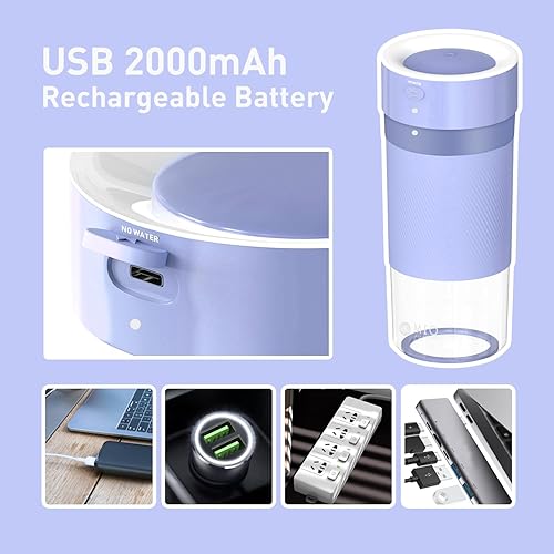 Miniatura 7 de MIO Licuadora portátil para batidos, 10 onzas, mini máquina de batidos inalámbrica recargable USB-C y batidora de proteínas de mano, exprimidor de