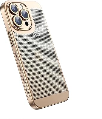 for iPhone Case,Electroplated 3D Hollow Mesh Heat Dissipation Breathable,Anti-Fingerprint Military Grade Protection Shockproof Cover Phone Case Gold,iPhone 15 Plus