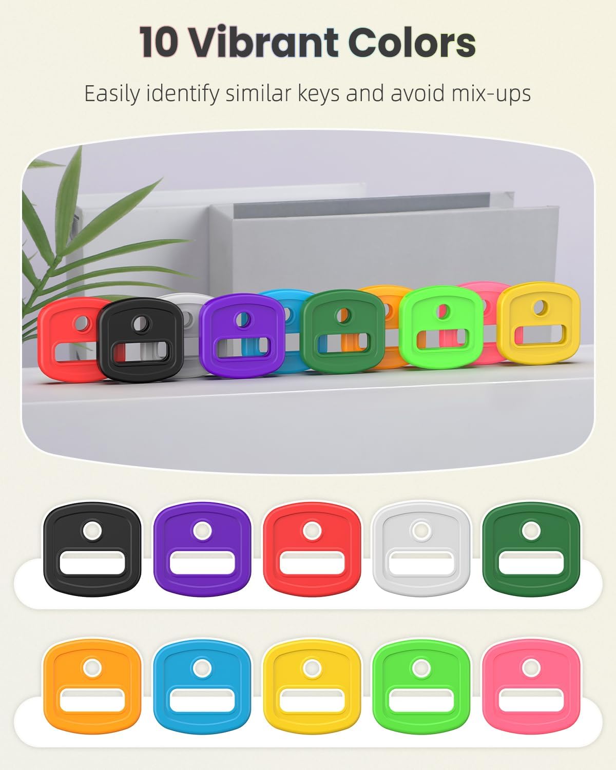 Uniclife 20 Pcs Key Covers Caps, 1" Key Identifiers with Labels, Soft Stretchy Key Covers for House Key, Cute Key Head Protectors for Standard Keys (Not for Odd-Shaped Keys), 10 Colors image 2