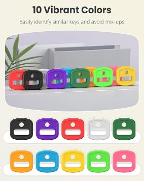 Uniclife 10 Pcs Key Covers Caps, 1 Key Identifiers with Labels, Soft Stretchy Key Covers for House Key, Cute Key Head Protectors for Standard Keys (Not for Odd-Shaped Keys), 10 Colors