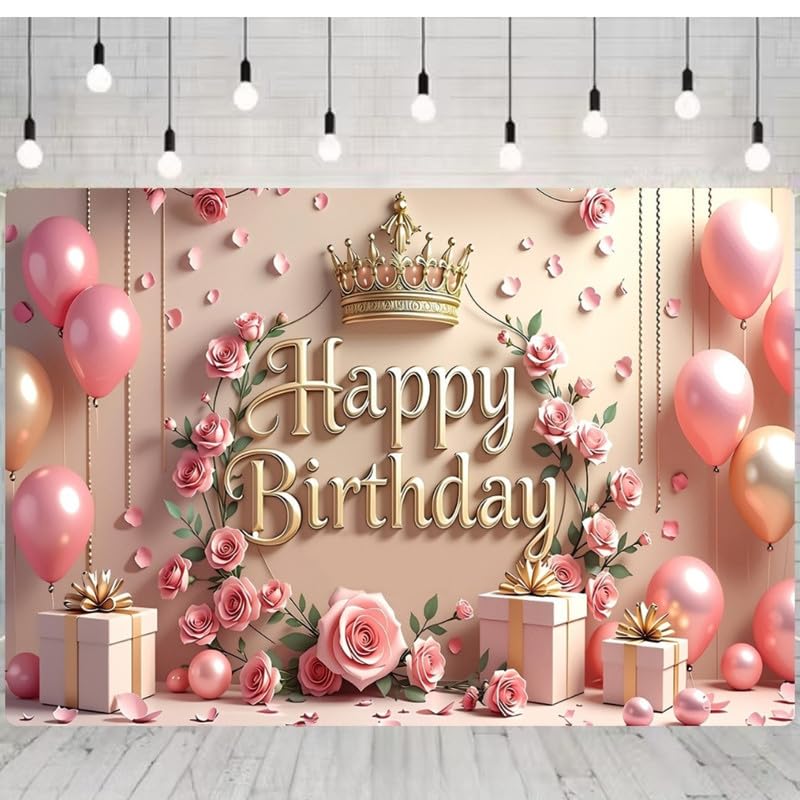 Image of Floral Rose Gold Birthday Backdrop - Elegant Theme for Party Decoration & Photoshoots (Pack of 1)