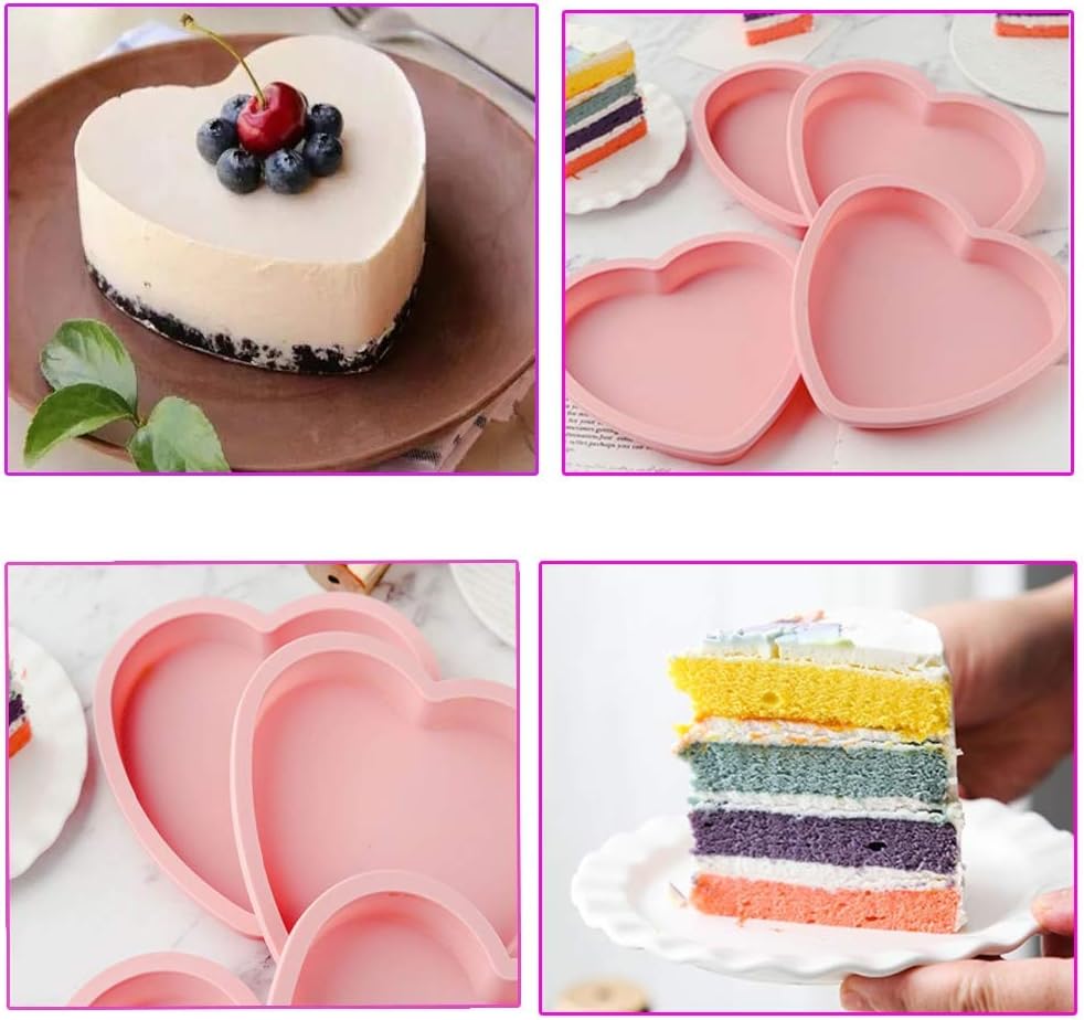 Silicone Heart Shaped Rainbow Cake Baking Pans, Layer Pan Set, Flexible