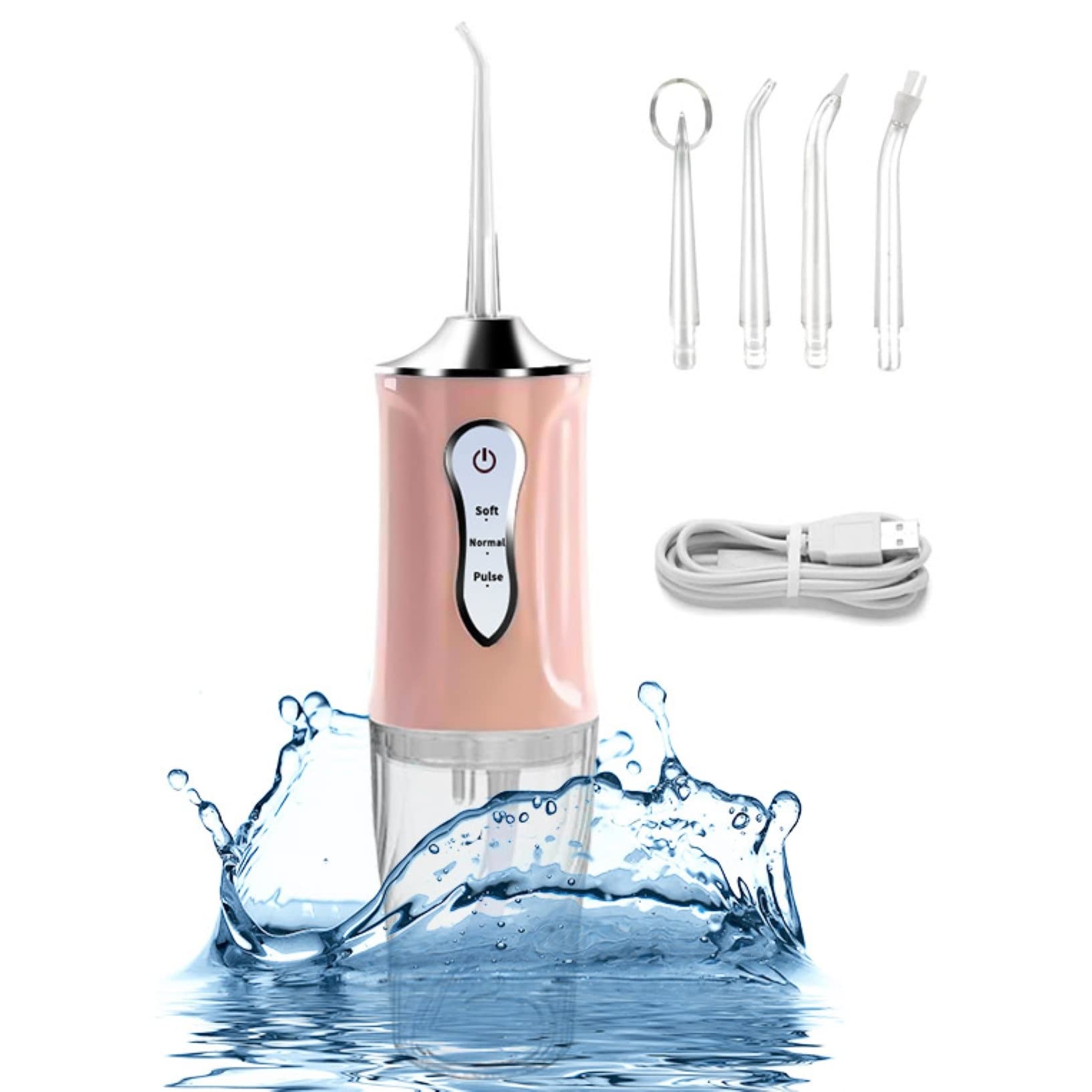 Irygator Wodny Do Zębów Irygator Doustny Z 3 Trybami I 4 Dyszami Do Dziąseł Szelkowych, Wodoodporny IPX7, Odłączany Zbiornik 220 Ml Do Podróży W Domu (Color : Pink, Size : 220ml)