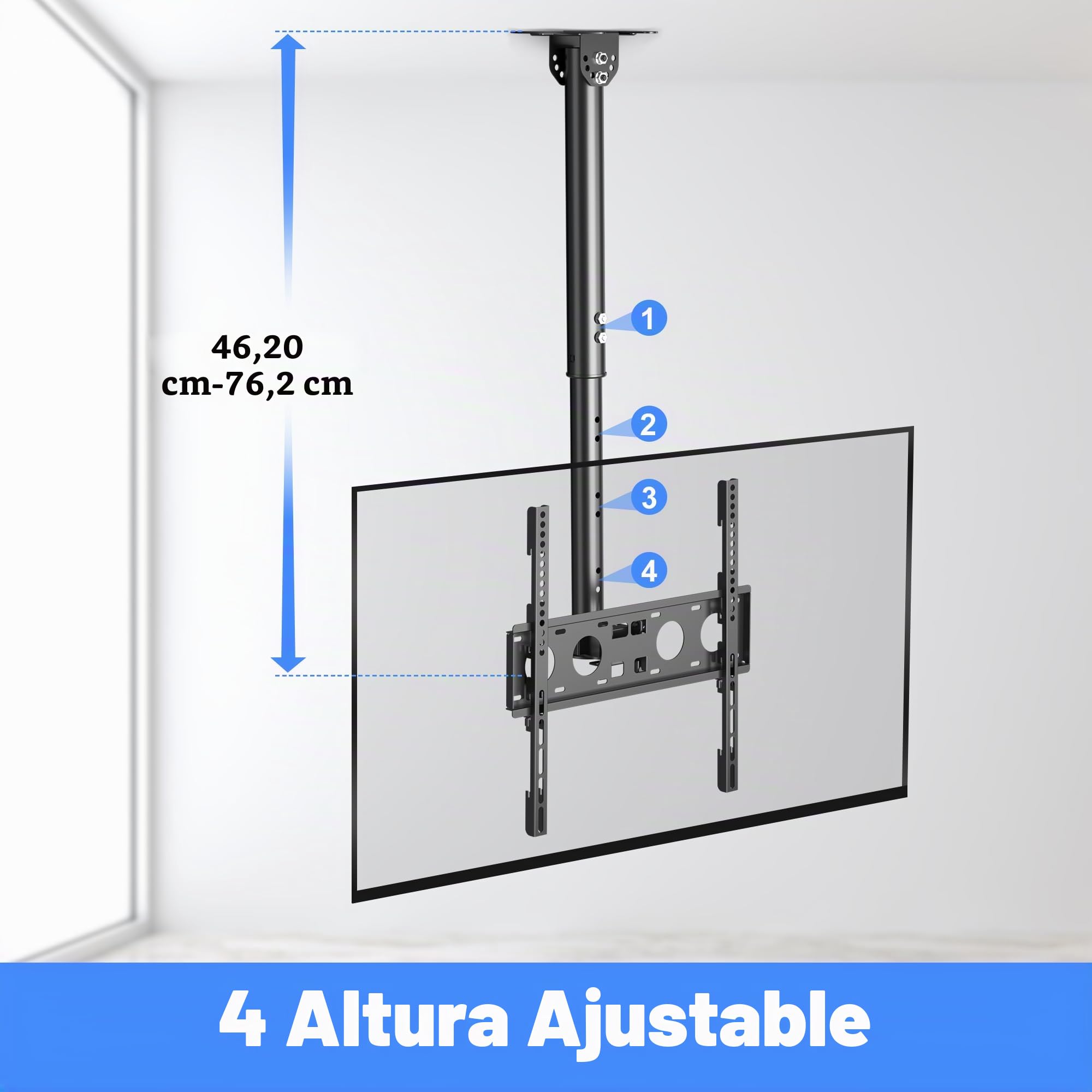 XINLEI Soporte de TV Techo de Movimiento Completo para TV de 26 a 65 Pulgadas, Altura Regulable en 4 Posiciones, Máx. VESA 400 x 400mm, hasta 45 kg, Soporte TV Pared 65 Pulgadas(MCA3)
