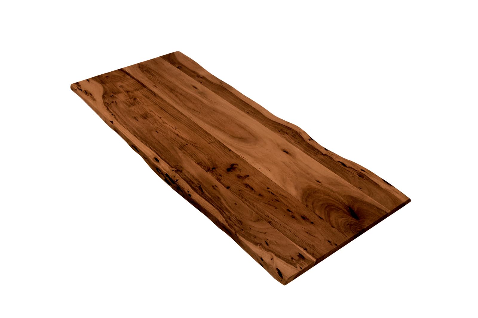 SAM Holzplatte 140x60 cm Louis, Tischplatte aus Akazienholz massiv + nussbaumfarben, Baumkanten-Platte für Heimwerker, geeignet für Arbeitsplatten, Tische & Fensterbretter