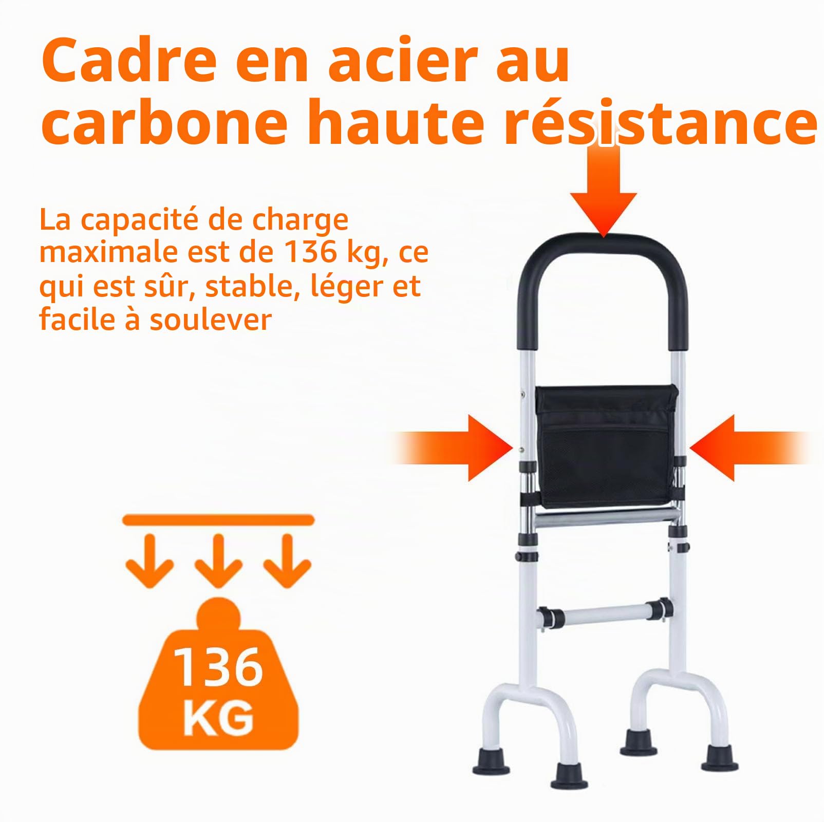 Aide Lever pour Personnes Âgées & Adulte, Aide Position Debout Hauteur Réglable, Support Redressement, Aide Marche pour Utilisation Maison, Lit, Toilettes, Canapé, Domicile (136KG Capacité)