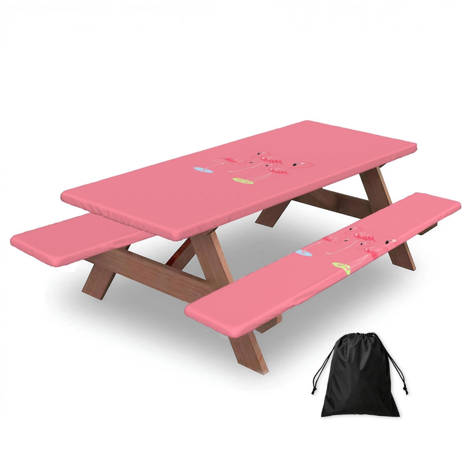 PPHGUT Four Flamingos Print Picnic Table Bench Cover Set Outdoor Garden Bbq Protector For Family Camping