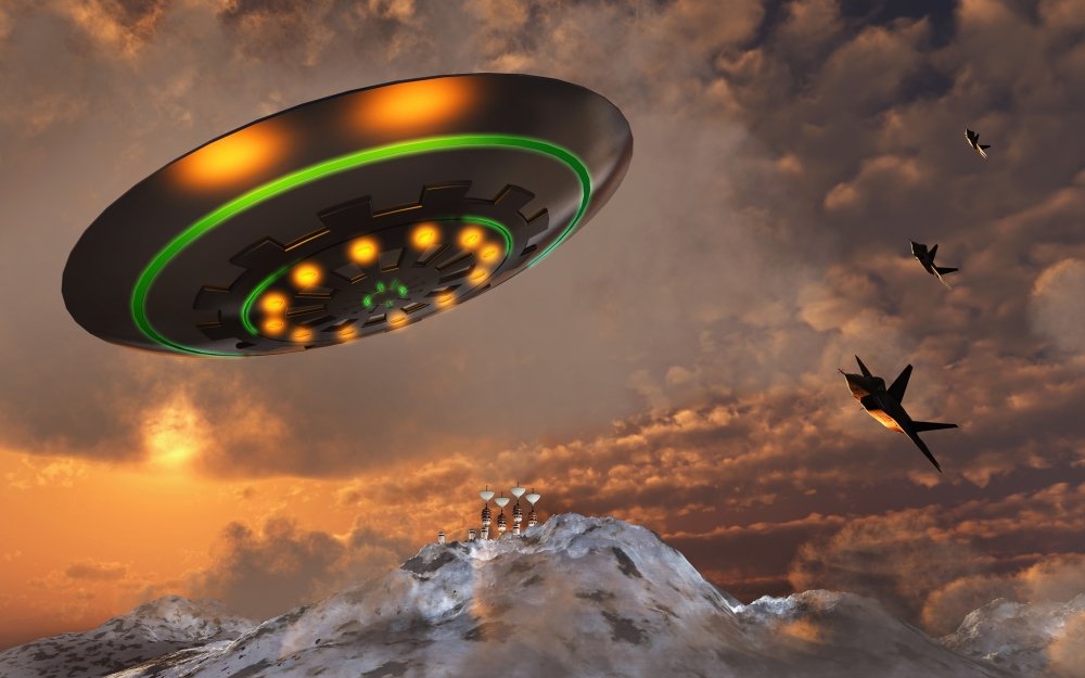 Amazon.com: Posterazzi F-22 Raptors chase a UFO through the skies
