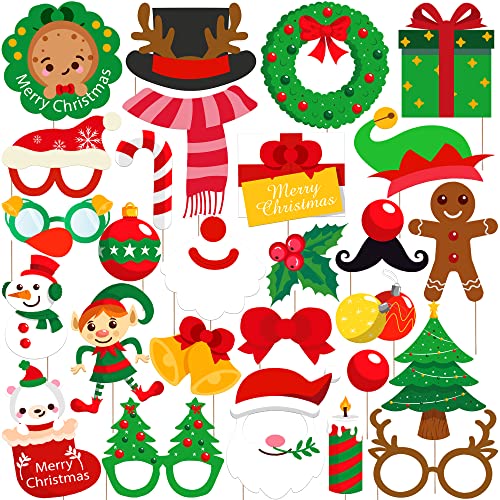 Colorful, Christmas Photo Booth Props Kit - Pack Of 28 | Christmas Props For Photo Booth | Holiday Photo Booth For Christmas Party Decorations | Holiday Christmas Selfie Props For Christmas Decoration #TOP18