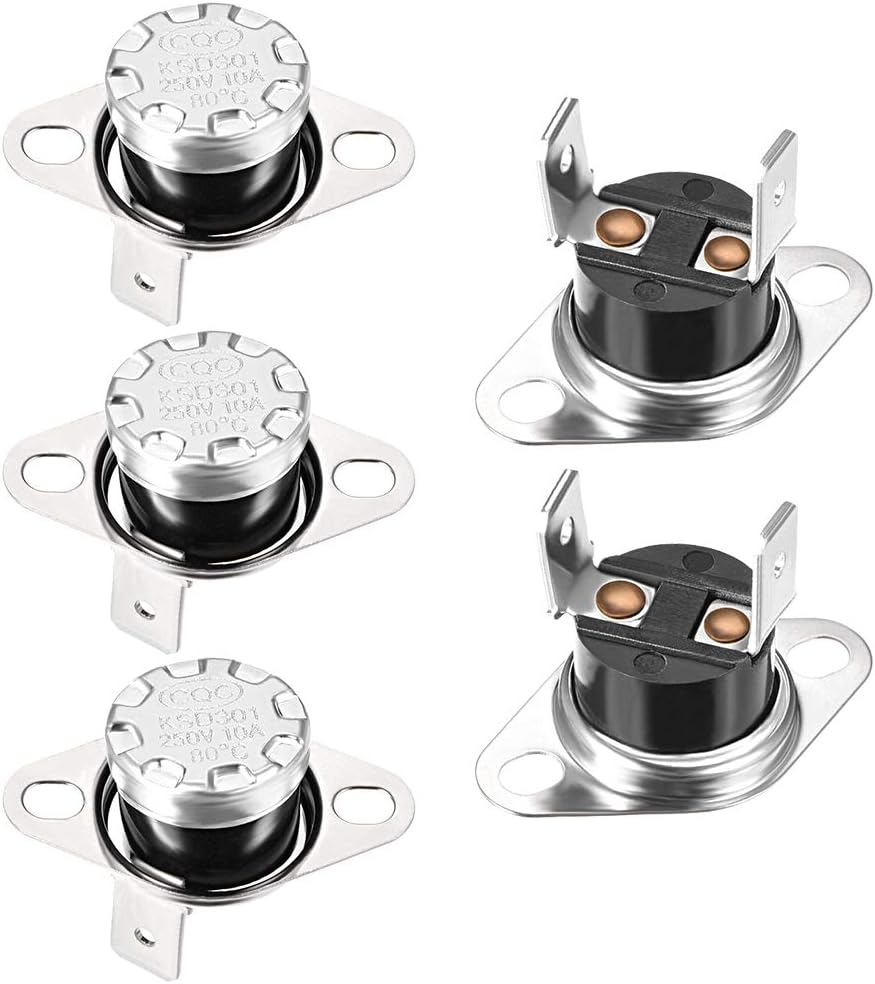 sourcing map KSD301 Thermostat 80°C/176°F 10A N.C Adjust Snap Disc Temperature Switch for Microwave,Oven,Coffee Maker 5pcs,Bakelite Material