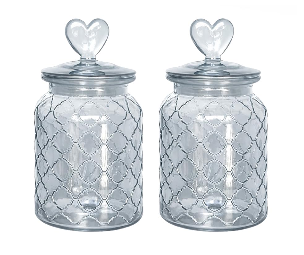 Image of MARTVIA Black Glass Food Storage Jars with Glass Lids 1000 ML Set of 2, Love Heart Handle Lid Jar for Home Kitchen,Flour, Sugar, Coffee, Pasta, Oats, Cookies, Snacks (Love 1000ML Jar, SET OF 2)
