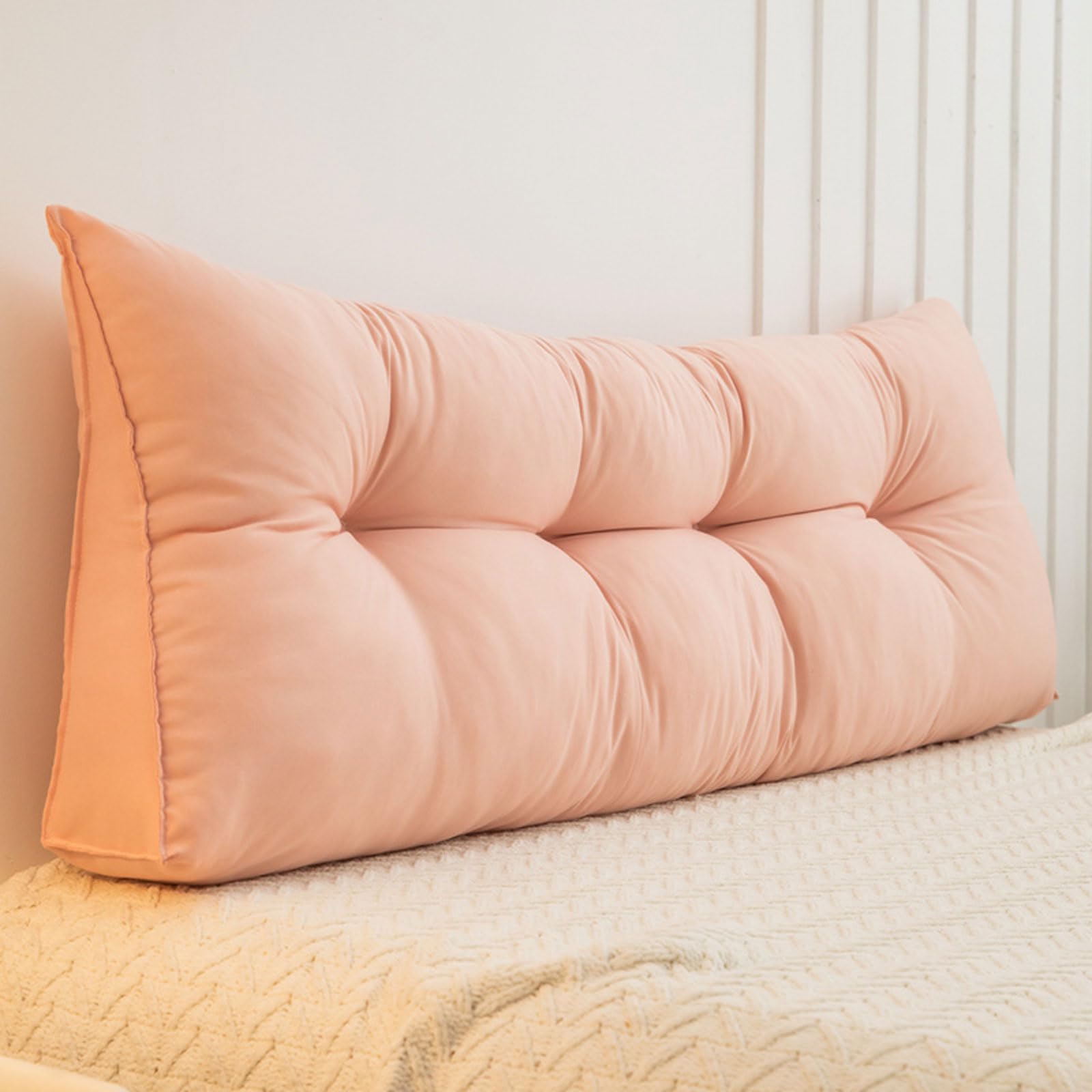 Wedge Pillow Double Single Bed Headboard Pillow Back Support Cushion Soft Washed Cotton Upholstered Reading Pillows, Headboard Cushion for Bed Sofa Tatami, Lumbar Back Rest Bolster(200x50x15cm,Pink1)