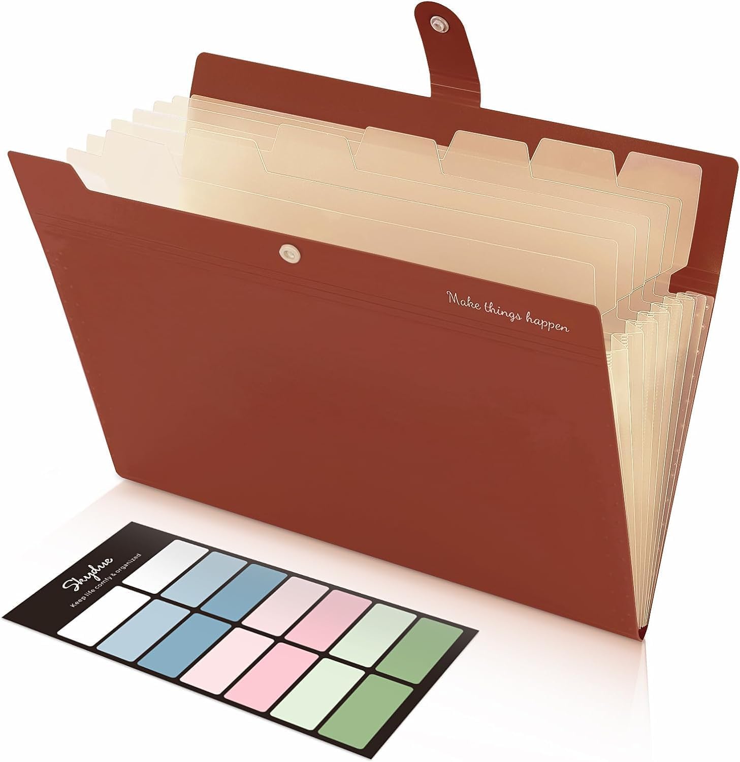 SKYDUE Document Folder A4, 8-Compartment Organiser with Labels, Practical Expanding Folder, Organiser Folder, File Folder, Robust Document Folder for Office, School and Travel (Brown) — image 1