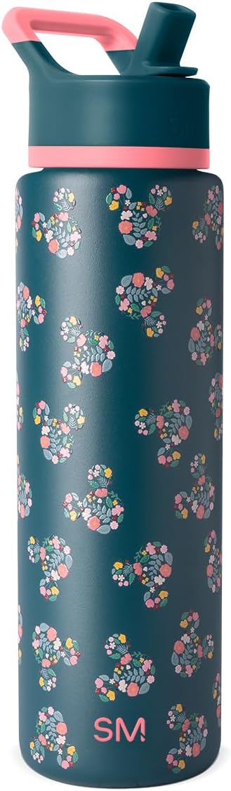 Simple Modern Summit Water Bottle with Straw Lid | Disney 30oz Leak Proof Stainless Steel Insulated Cup | Gifts for Her Him | Mickey Mouse Floral on Riptide
