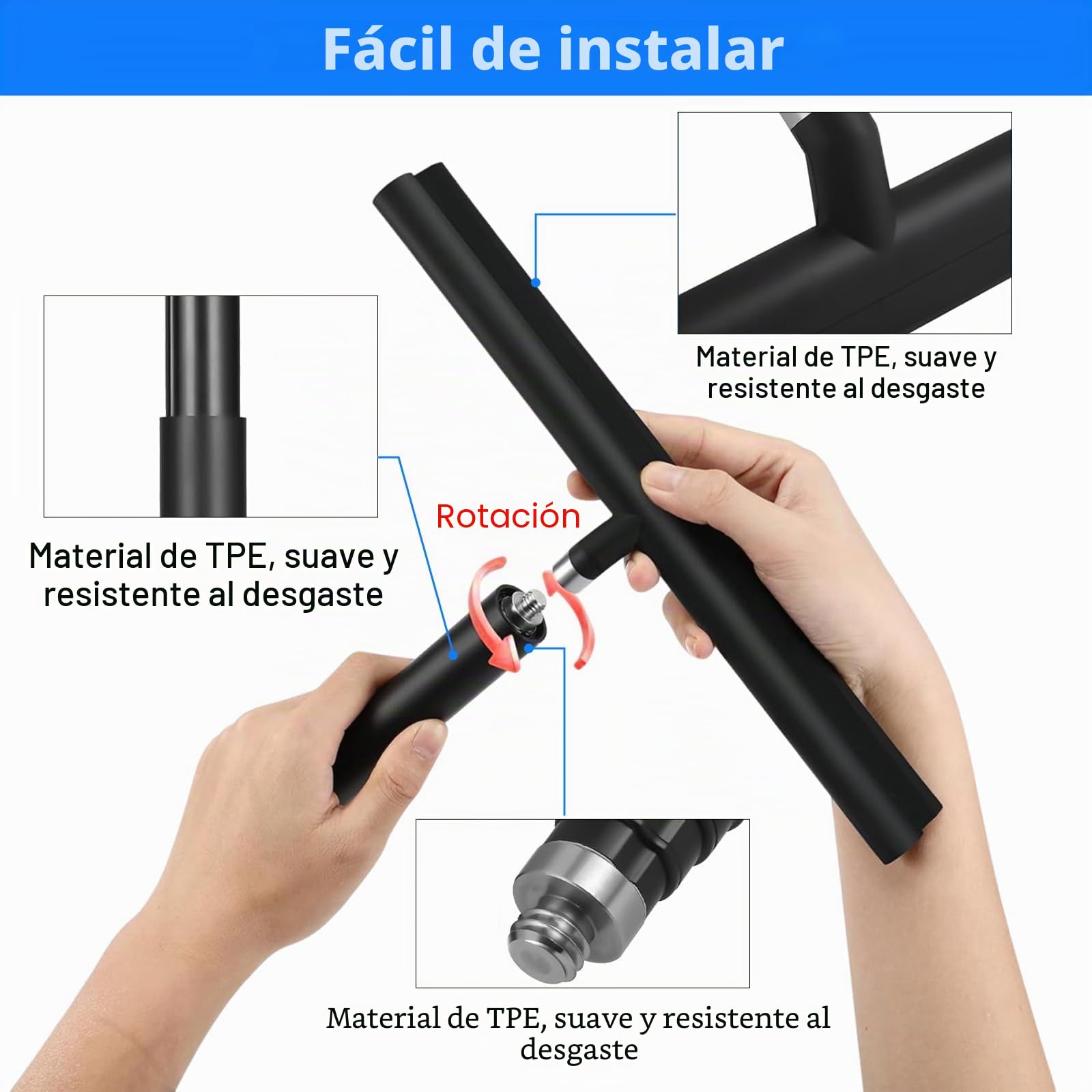 GAESHOW Limpiacristales para ducha extensible 30-140 cm, 2 en 1, tira de agua de ducha de silicona, con mango telescópico y rasqueta de microfibra, para limpiar cristales, ventanas y espejos (negro)