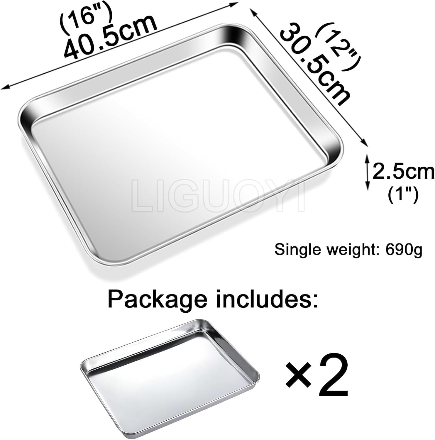 Heavy Duty Stainless Steel Baking Pan Set - 2 Nonstick Baking Trays for Cookies, Rectangle Sheet Pans, Warp Resistant, 50 x 5 cm, Perfect for Baking and Roasting 40.5x30.5x2.5cm