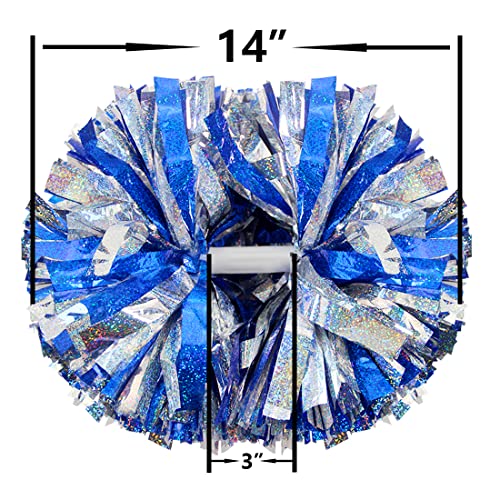 image for Hooshing 2PCS Blue and Silver Pom Poms Cheerleading Holographic Spot C