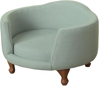HomeStock Luxury Pet Loveseat Sofa Light Blue Fabric Upholstered Wooden Frame Animal Lounge Bed