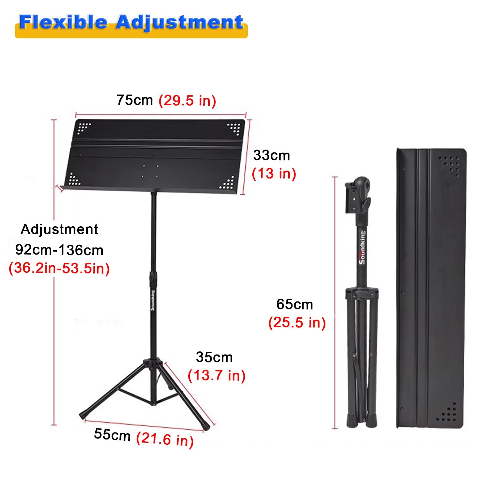 Porta spartiti Musicali Resistente, leggii per Direttore d'orchestra - Altezza Regolabile da 92 a 136 cm, Supporto per leggio Girevole per palcoscenico e Studio.