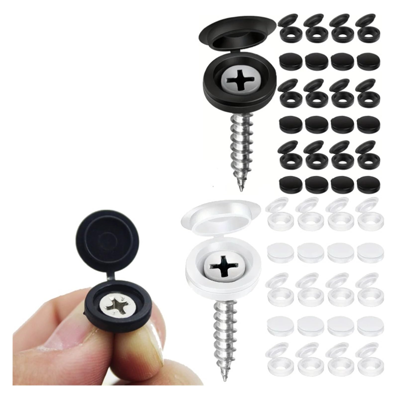 Hinged Screw Cover Caps 500 Pcs Plastic Snap for Car Furniture Decorative Covers(White)