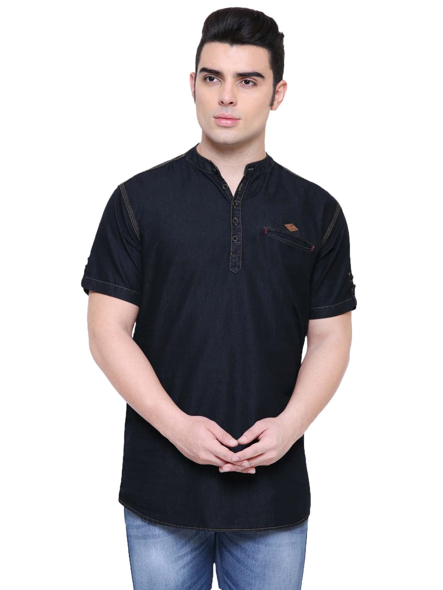 kuons avenue Men's Denim Short Kurta | Tailored Fit | Mandarin Collar | Half Sleeves – Contemporary Ethnic Wear for Casual, Festive, and Everyday Style-picture-33