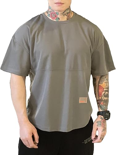 maytopia Camiseta de entrenamiento de gimnasio para hombre, camisas musculares de secado rápido, ajuste holgado, camiseta atlética de manga corta