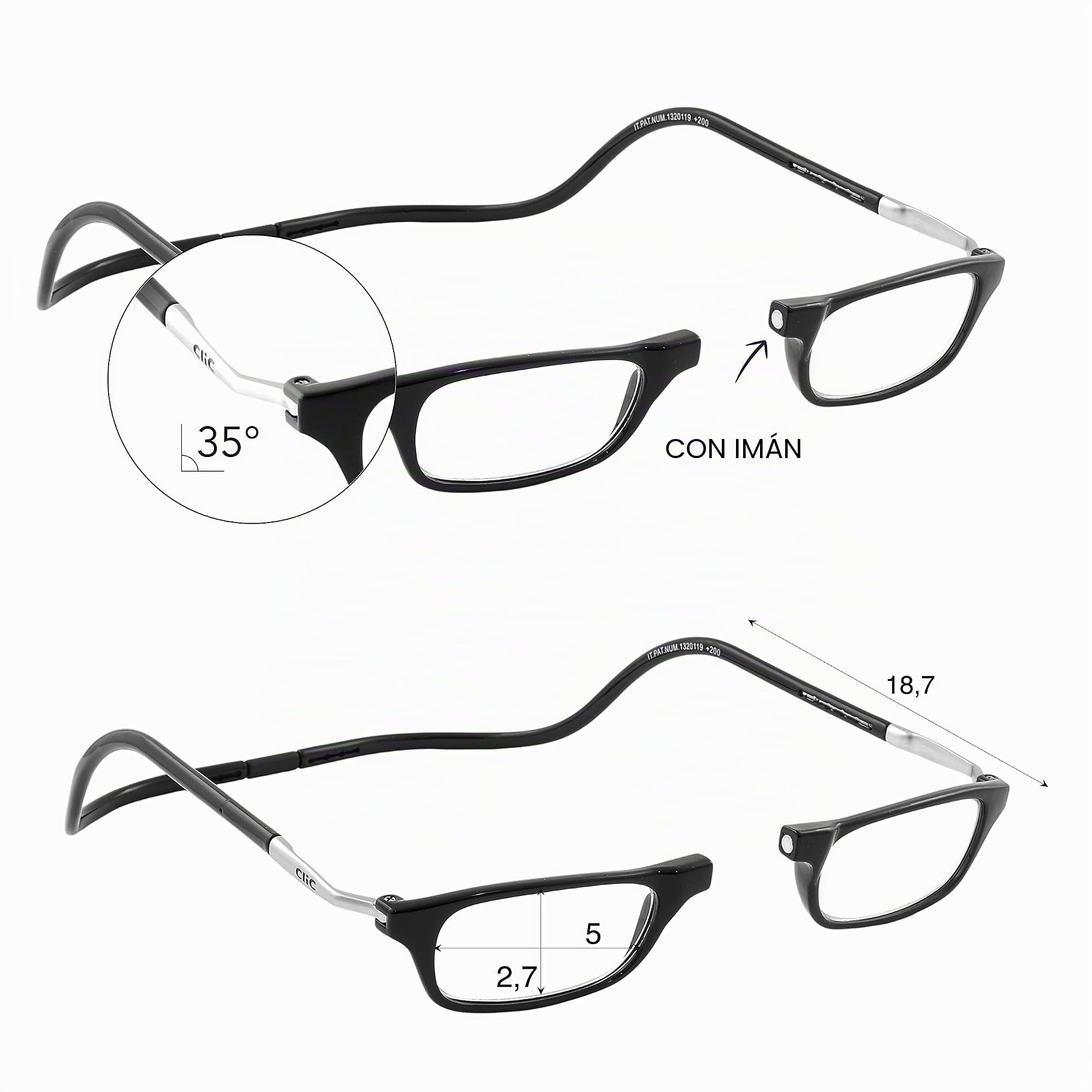 CliC Eyewear Gafas de lectura para hombre XXL | Gafas de lectura con imán | Gafas de lectura en policarbonato | Gafas de presbicia flexibles