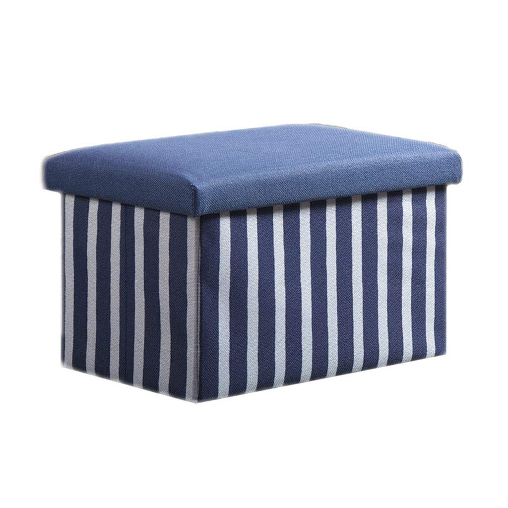 Tabouret de rangement repose-pieds bleu, pouf coffre de maison en lin