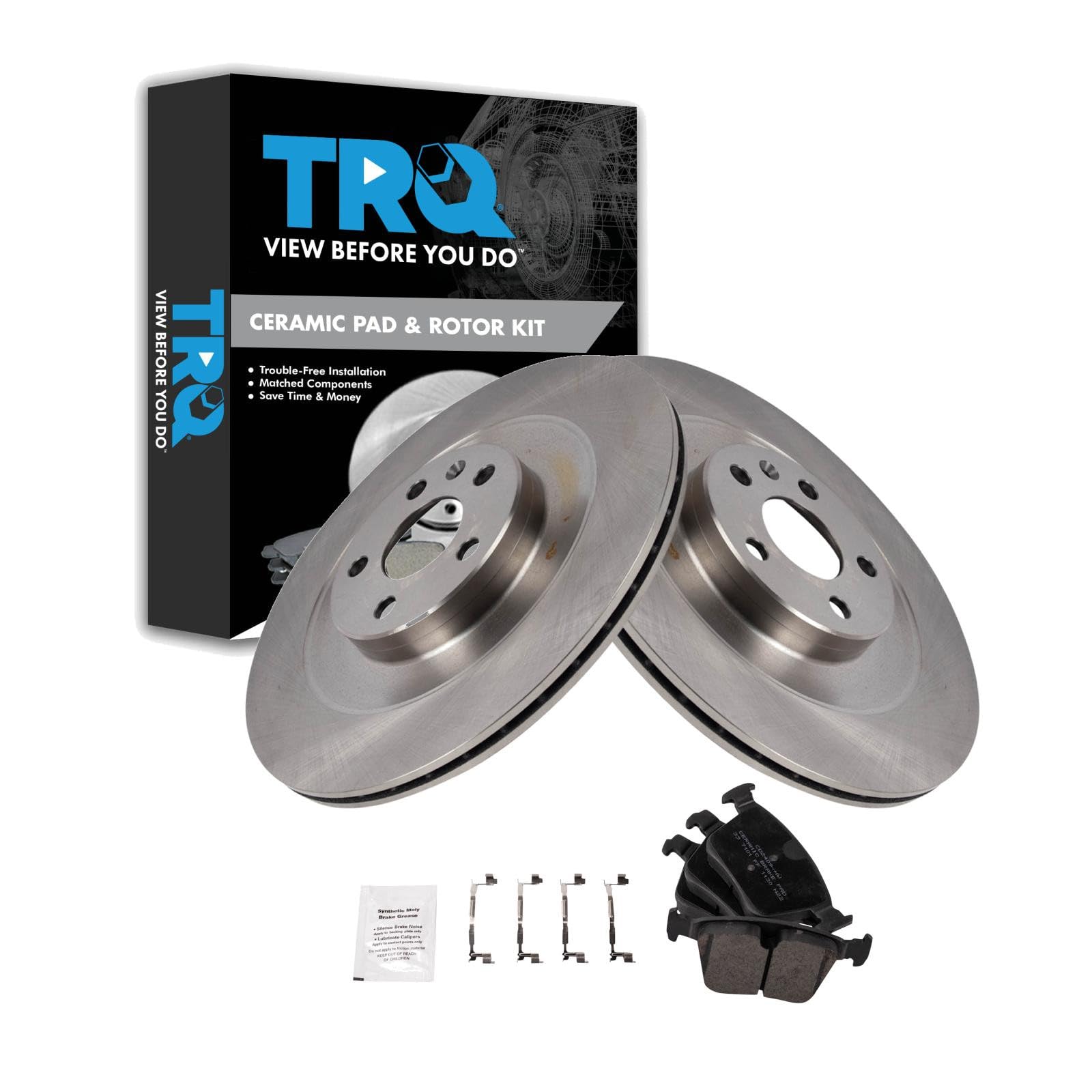 TRQ Rear Brake Pad and Rotor Set Ceramic 340mm Rotors Compatible with 2020-2022 Volvo XC90