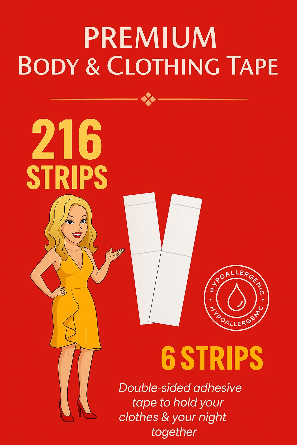 Double-Sided Fashion Tape for Clothes & Skin, 216 Strips, Transparent, Waterproof, Strong Hold-image-25