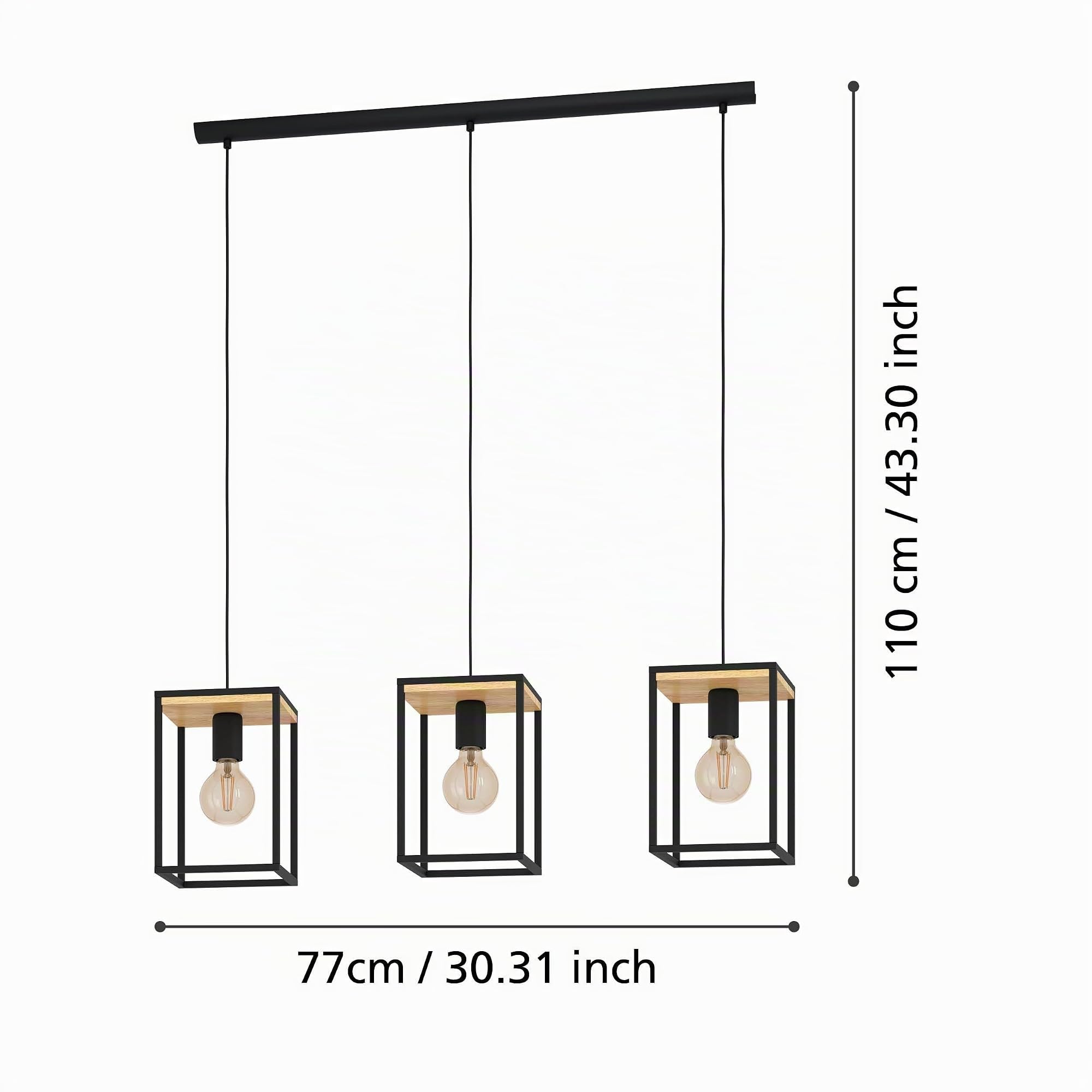 Eglo lampada a sospensione Libertad, luce a sospensione con 3 luci da sala | da pranzo, metallo nero e legno naturale, lampada a sospensione su tavolo, attacco E27
