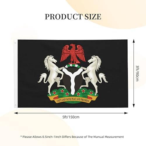 Miniatura 5 de Bandera de Nigeria con escudo de armas de Nigeria de 3 x 5 pies, banderas de doble cara para exteriores, banderas decorativas duraderas para patio,